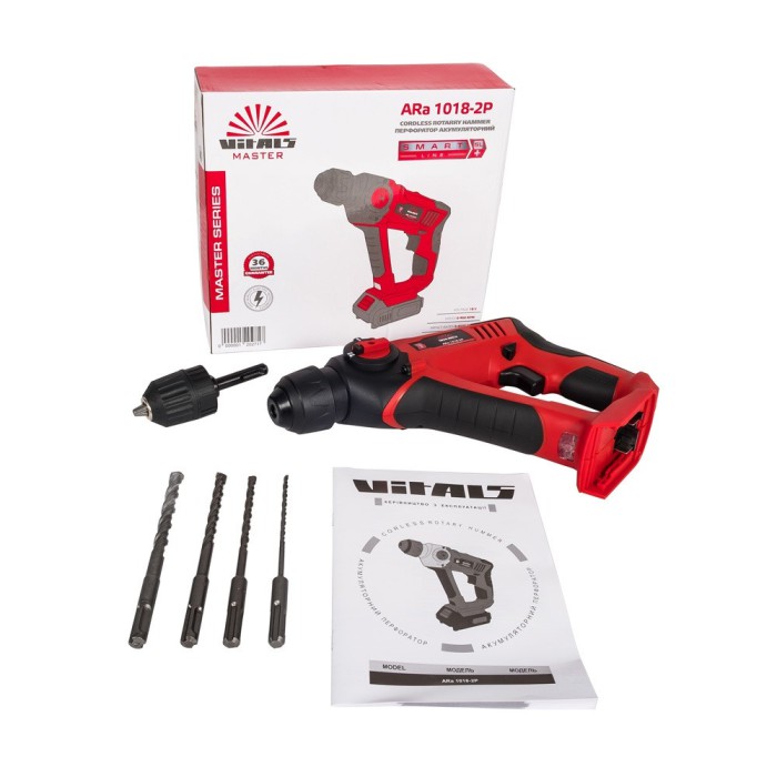 Перфоратор аккумуляторный Vitals Master ARa 1018-2P, SDS-plus, 18 В,Li-ion, 900 об/мин, 4500 уд/мин, 0.9 Дж
