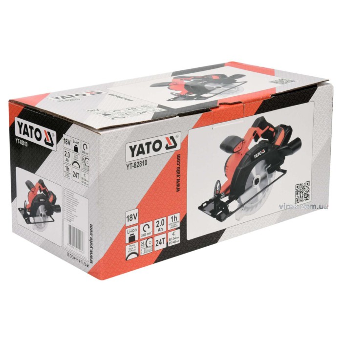 Пила дискова акумуляторна YATO YT-82810  Li-Ion 18 2 Ач диск 165 мм