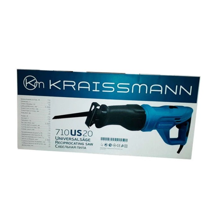 Шабельна пила (электроножовка) KRAISSMANN 710 US 20, 710 Вт, 2600 об/хв, хід полотна 20 мм, пропил 115 мм