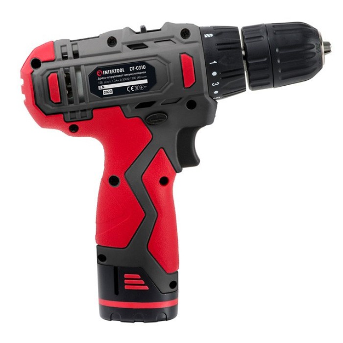 Шуруповерт аккумуляторный INTERTOOL DT-0310, Li-Ion, 12В, 30 Нм, 1 аккумулятор 1,3 Ач, быстрозажимной патрон