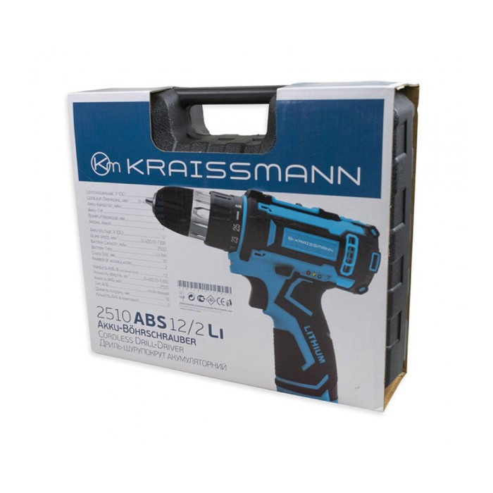 Шуруповерт акумуляторний KRAISSMANN 2510 ABS 12/2 Li (12В, 2,5 А*г, кейс)