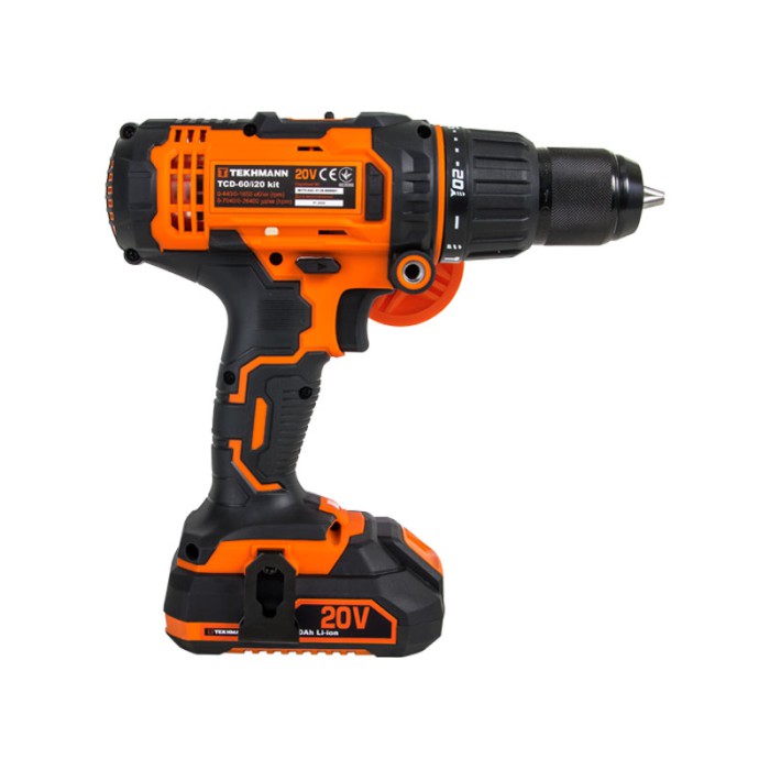 Шуруповерт акумуляторний ударний Tekhmann TCD-60/i20 kit, 20, 2 швидкості, 60 Нм, 1650 об/хв, 26400 уд/хв