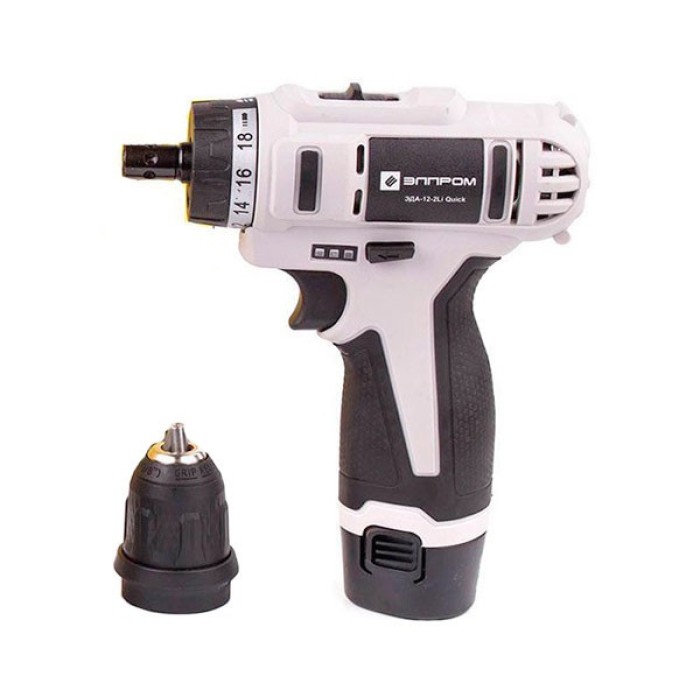 Шуруповерт акумуляторний Елпром ЕДА-12-2 Li Quick, 12 В, 2 акум., 1,5 А/год, DFR патрон, 2 швидкості, кейс