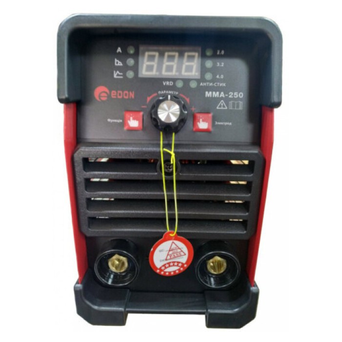 Зварювальний інверторний апарат Edon MMA 250, 5,5 кВт, ККД 85%, робочий цикл 60%, електрод 5 мм, сварок. струм 250 А
