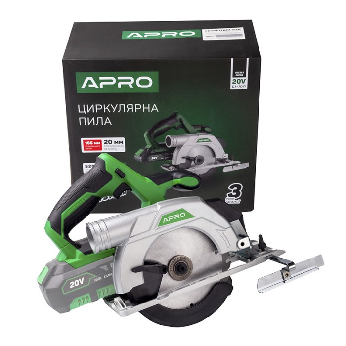 Циркулярна пила безщіткова APRO 20CSB (20В, 165м, без акумулятора і ЗП)