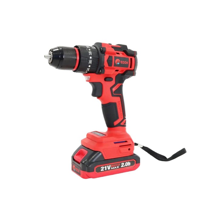 Аккумуляторный бесщеточный ударный шуруповерт Edon ED‑21PBL OL, 21В, 2 АКБ, 2 А/ч, 40 Нм,  кейс, набор бит