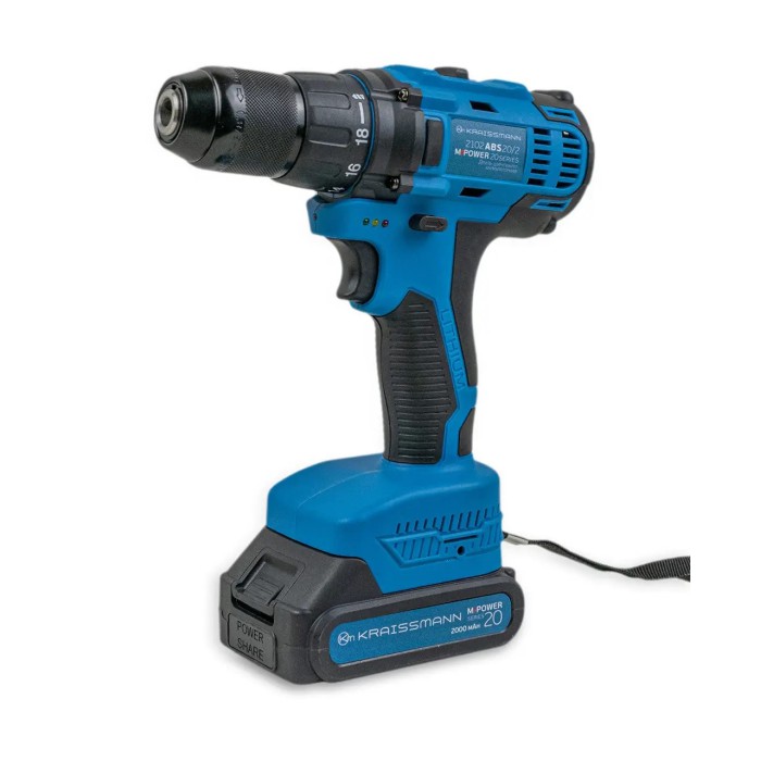 Акумуляторний шуруповерт  KRAISSMANN 2102 ABS 20/2, 20В, 37 Нм, без АКБ та ЗУ, 2 швидкості, LED підсвічування