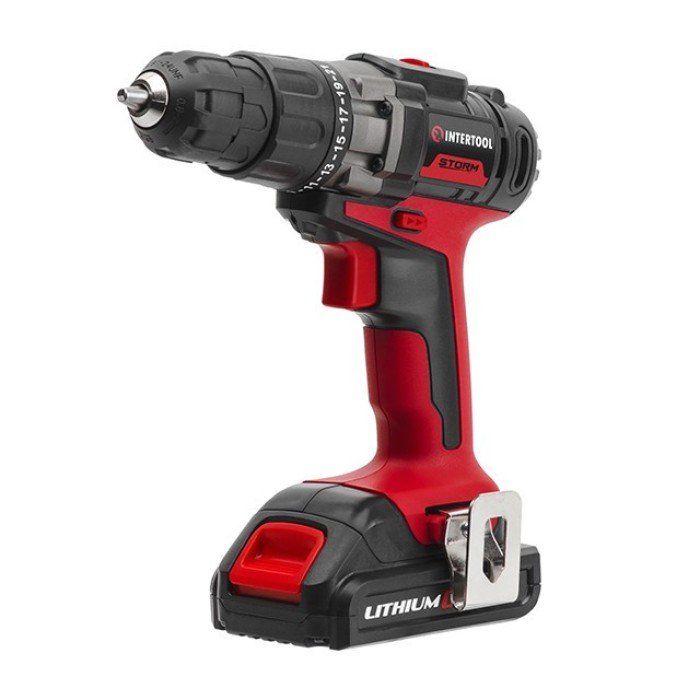 Дриль-шуруповерт акумуляторна INTERTOOL WT-0328, Li-Ion 18В, 35Nm, 2 швидкості, 0-400/0-1500об/хв, 2 акк.,