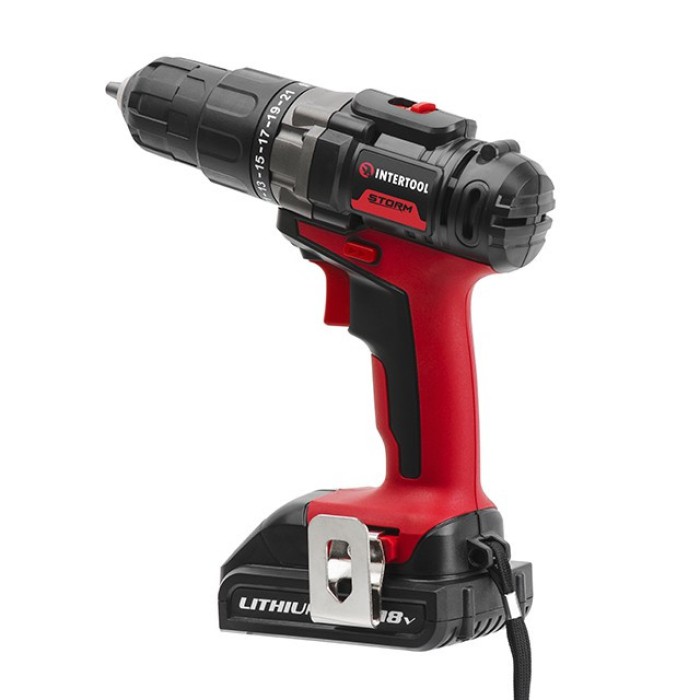Дриль-шуруповерт акумуляторна INTERTOOL WT-0328, Li-Ion 18В, 35Nm, 2 швидкості, 0-400/0-1500об/хв, 2 акк.,