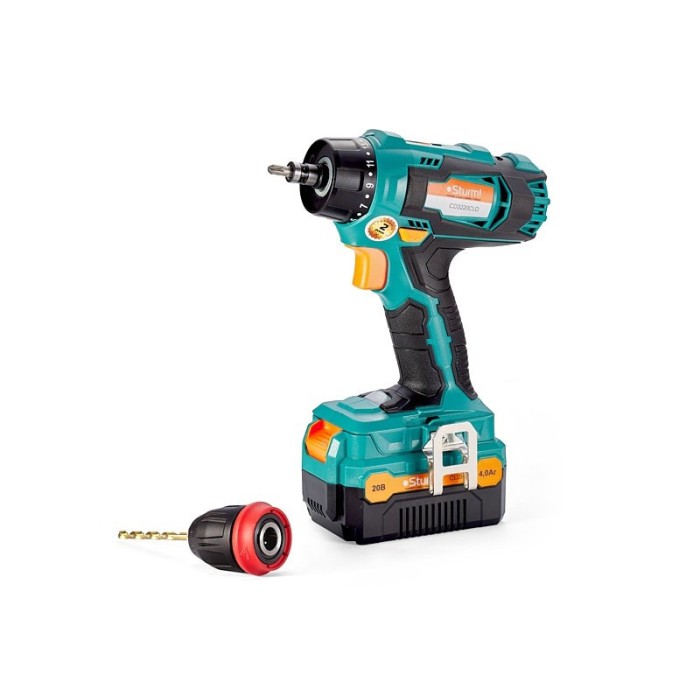 Дрель-шуруповерт аккумуляторная Sturm CD3220CLD, 20 В, 1650 об/мин, 2 скорости, DFR патрон, LED подсветка