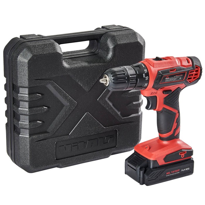 Дриль-шурупокрут акумуляторний Vitals AU 14/2KP, 14.4 В, 1400 об/хв, 1.5 А/год, 2 АКБ, кейс