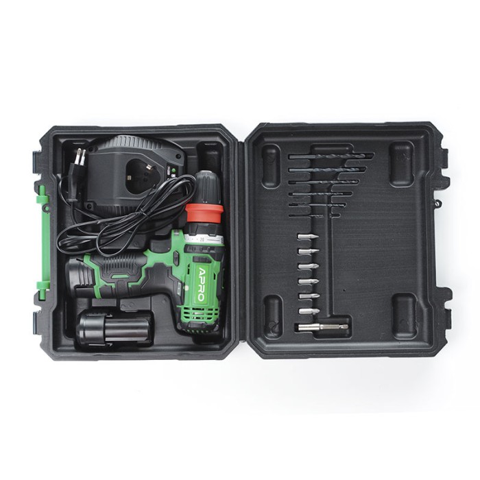 Дриль-шуруповерт, швидкознімання APRO 12В,1,5 А, 12DC, 2 АКБ, ЗУ, кейс Дриль-шуруповерт, швидкознімання APRO 12В,1,5 А, 12DC, 2 АКБ, ЗУ, кейс