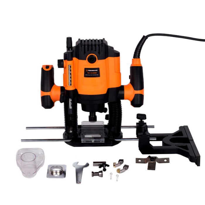 Фрезер для дерева ручний електричний Tekhmann TR-12/2000 (2000 Вт, 2 цангові патрони 8 і 12 мм, набір фрез)