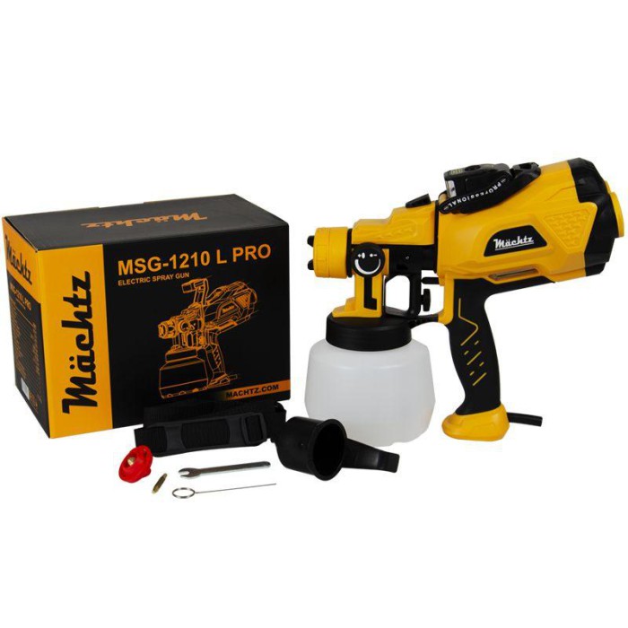 Краскопульт електричний Mächtz MSG-1210 L, 650 Вт, 2 форсунки, 1200 мл/хв, бачок 1,2 л, підсвічування