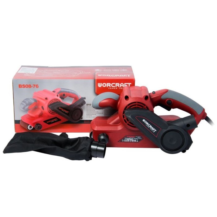 Стрічкова шліфувальна машина Worcraft BS08-76, 810 Вт, швидкість стрічки 200-380 м/хв, розмір стрічки 76x533 мм