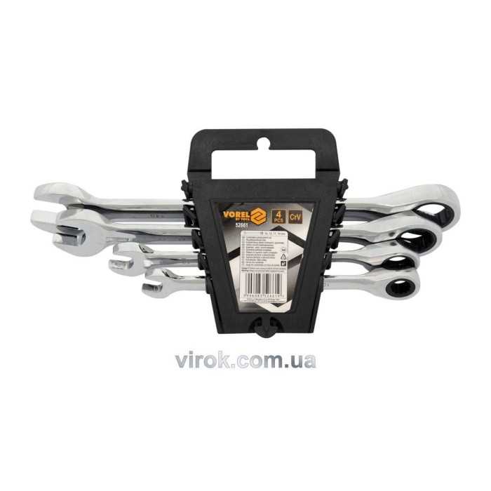 Ключі ріжково - накидні з тріщаткою VOREL, набір 4 шт. [10/20]