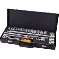 Набір насадок торцевих MasterTool 78-4124 PROFI, CrV 1/2" 10-32 мм, тріскачка 72Т, 24 шт метал.кейс