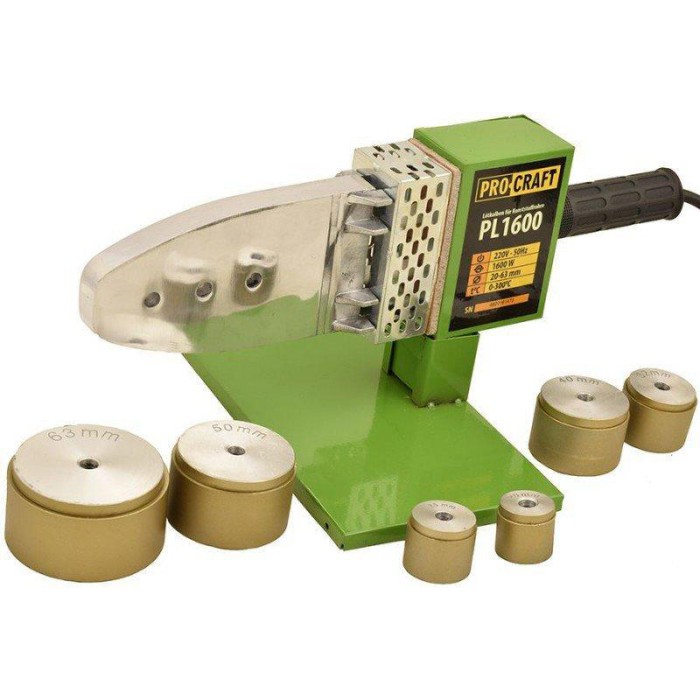 Паяльник для пластикових труб Procraft PL1600, 1600 Вт, 6 насадок, кейс, регулятор температури