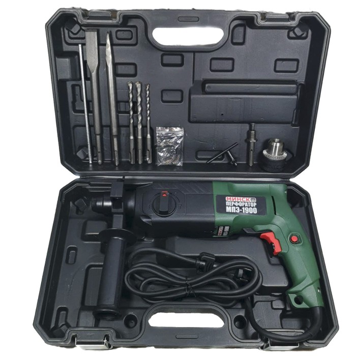 Перфоратор прямой Минск МПЭ-1900, SDS-Plus, 1900 Вт, 3 Дж, 4050 уд/мин, 870 об/мин, 3 режима, кейс