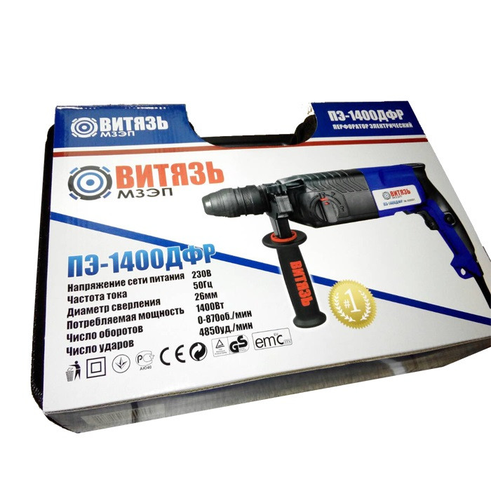 Перфоратор Витязь ПЕ-1400 ДФР, Sds+, 1400 Вт, DFR патрон, 3 режими, кейс, піка, зубило, 3 бури Перфоратор Витязь ПЕ-1400 ДФР, Sds+, 1400 Вт, DFR патрон, 3 режими, кейс, піка, зубило, 3 бури