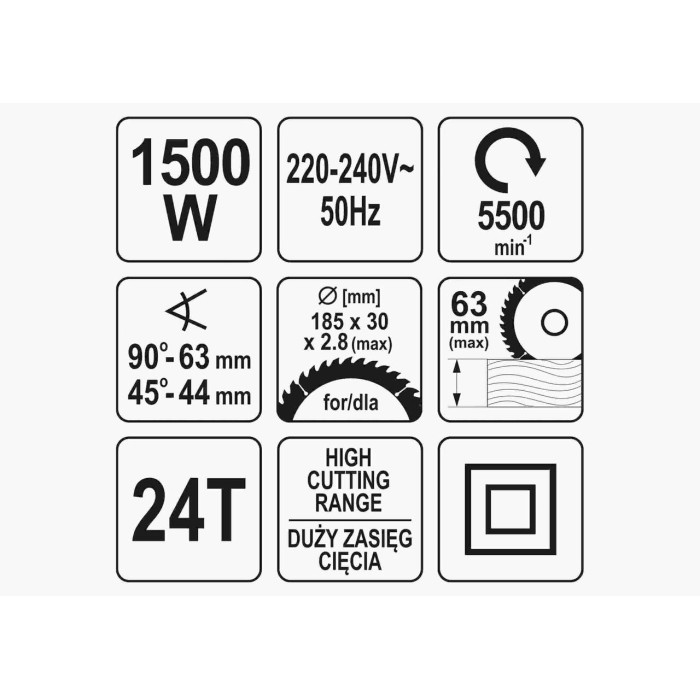 Пила дисковая сетевая YATO YT-82151 1500 Вт диск 185 x 20 мм