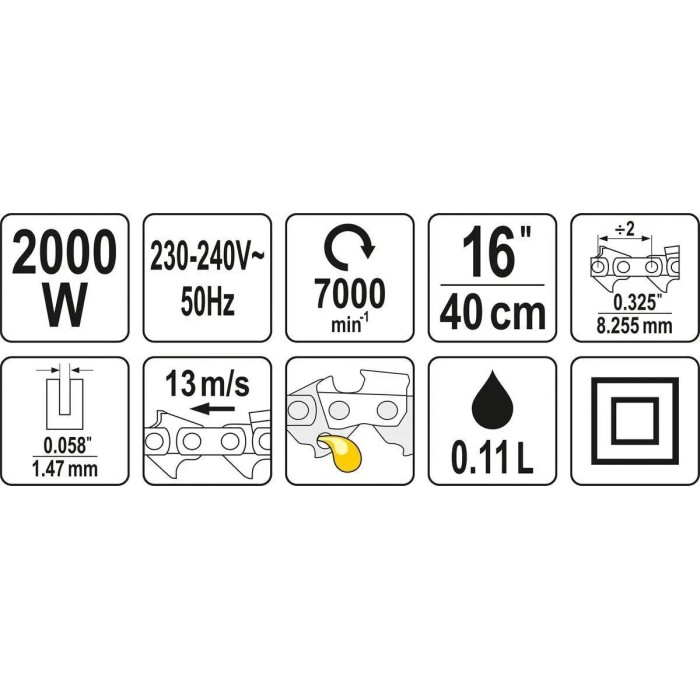 Пила ланцюгова електрична YATO YT-84870, 2 кВт, шина-16
