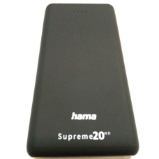 Повербанк Hama Supreme 20000 mAh, 2 USB входа, USB-C, Micro-USB, быстр. зарядка, кабель USB-USB-C, серый