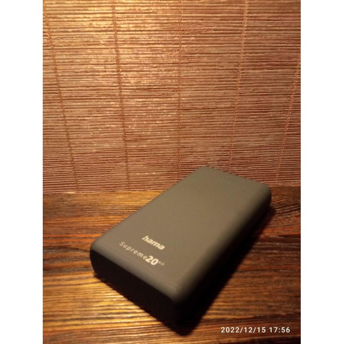 Повербанк Hama Supreme 20000 mAh, 2 USB входа, USB-C, Micro-USB, быстр. зарядка, кабель USB-USB-C, серый
