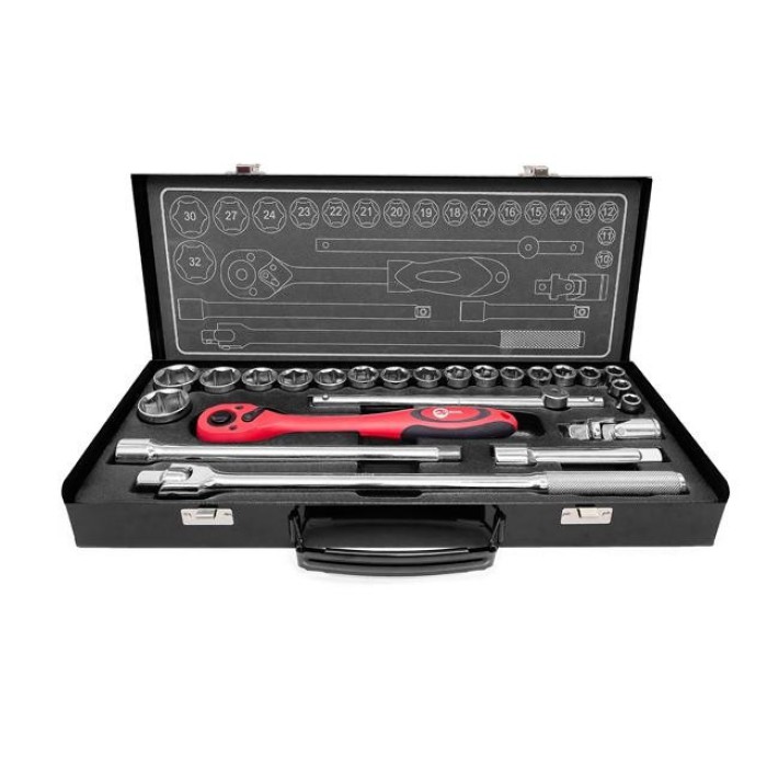 Профессиональный набор инструмента INTERTOOL ET-6025, 1/2'', 25 ед (гол. 10-32 мм)
