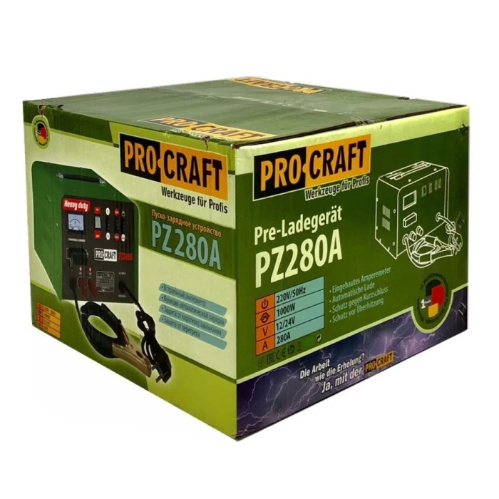 Пуско-зарядний пристрій Procraft PZ280A, 1000 Вт, 12/24 В, струм зарядки 30 А, пусковий струм 280 А