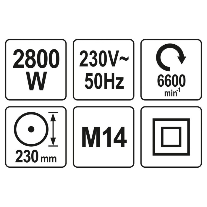 Шліфмашина кутова мережева YATO: P= 2800 Вт, Ø= 230 мм, 6600 об/хв [2/56]