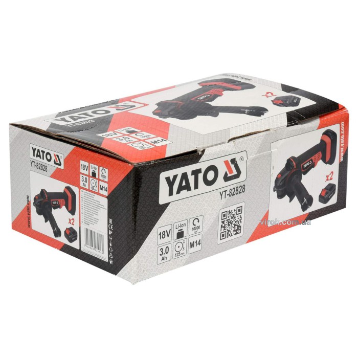 Шлифмашина угловая аккумуляторная YATO YT-82828 Li-Ion 18 В 3 Ач