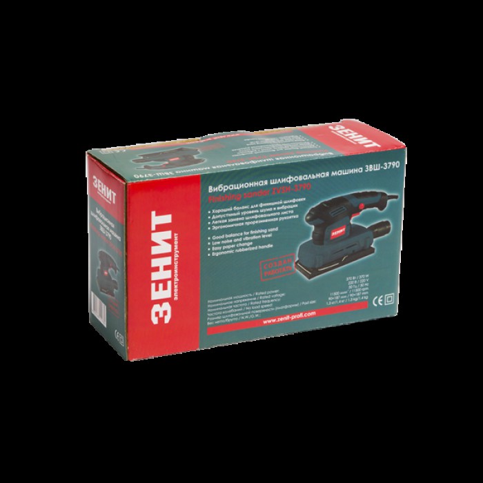Вібраційна шліфмашина Зеніт ЗВШ-3790, 370 Вт, розмір платформи 90*187 мм, частота вібрації, хв⁻1