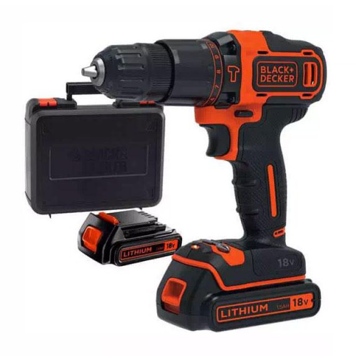 Шуруповерт-дриль ударний акумуляторний Black+Decker BDCHD18KB (18 В, 1.5 Аг, 30 Нм + 2 акумулятора і кейс)