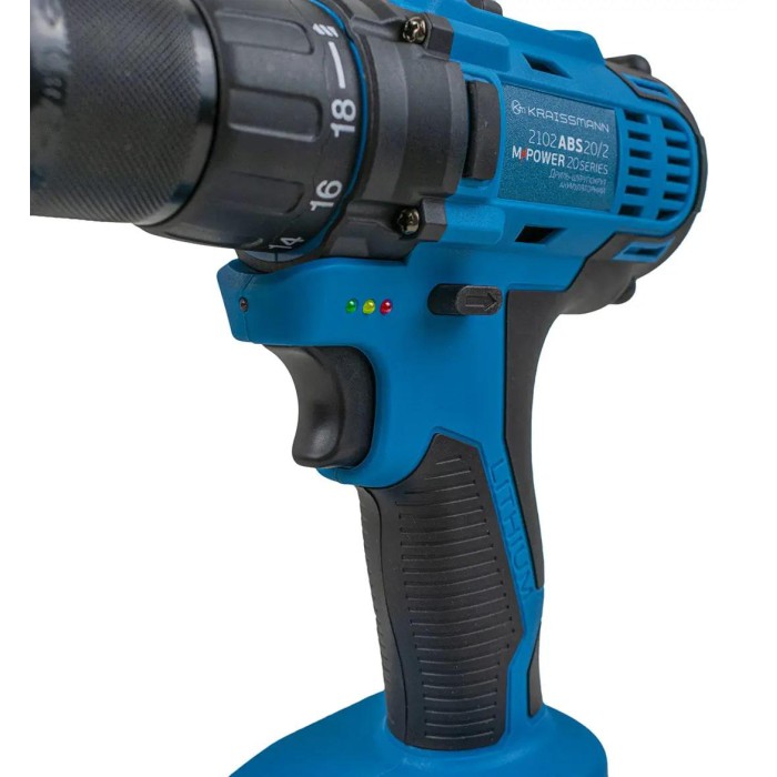 Шуруповерт аккумуляторный KRAISSMANN 2102 ABS 20/2-S2 (с набором инструментов), 20 В, 2 АКБ, 2 А/ч, подсветка