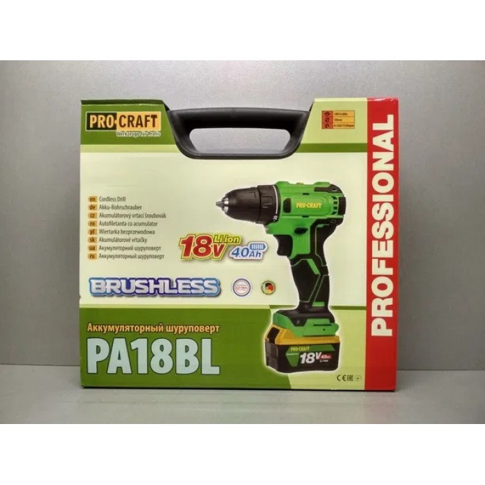 Шуруповерт акумуляторний PROCRAFT РА-18 BL (4 А/год) BRUSHLESS (безщітковий)