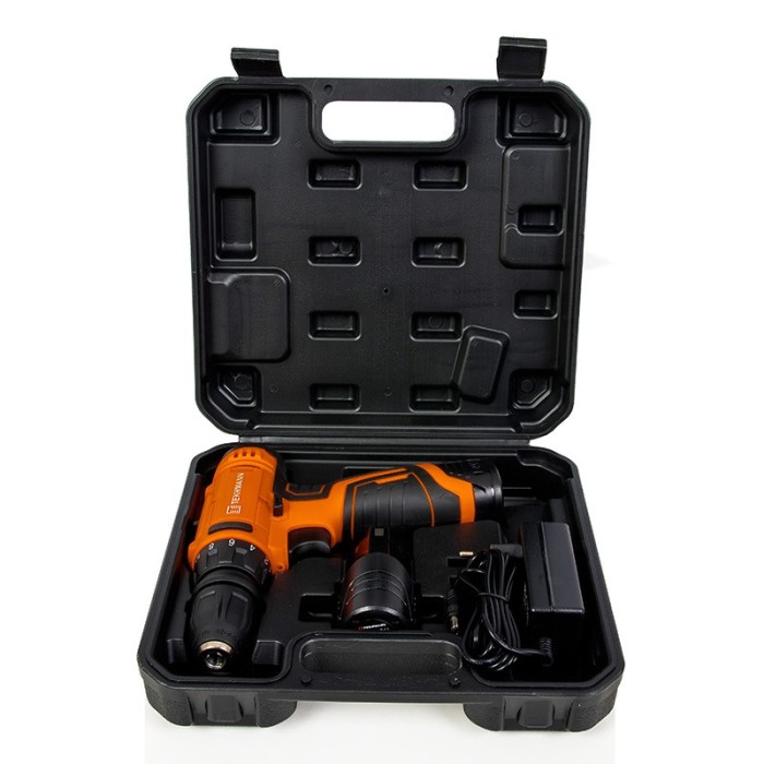 Шуруповерт акумуляторний Tekhmann TCD-12 QC Li, 2 акк., 1.5 А/год, 1400 об/хв, 2 швидкості, LED підсвічування, кейс