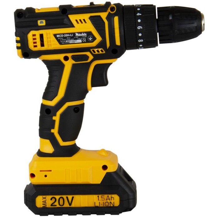 Шуруповерт акумуляторний ударний Mächtz MCD-20H-Li, 2 АКБ, кейс, дві швидкості, 35 Нм, LED, індикатори заряду