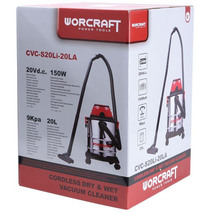 Будівельний пилосос акумуляторний Worcraft CVC-S20Li-20LA, Li-ion, 20 В, контейнер 20 л, без АКБ і ЗП