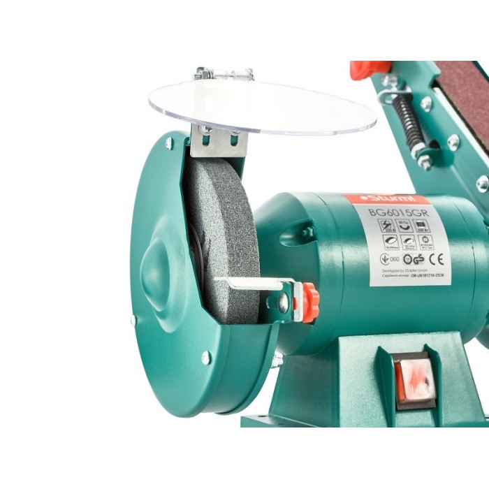 Точильний верстат дисково-стрічковий Sturm BG6015GR, 350 Вт, 2950 об/хв/1300об/хв-900м/хв, диск 150