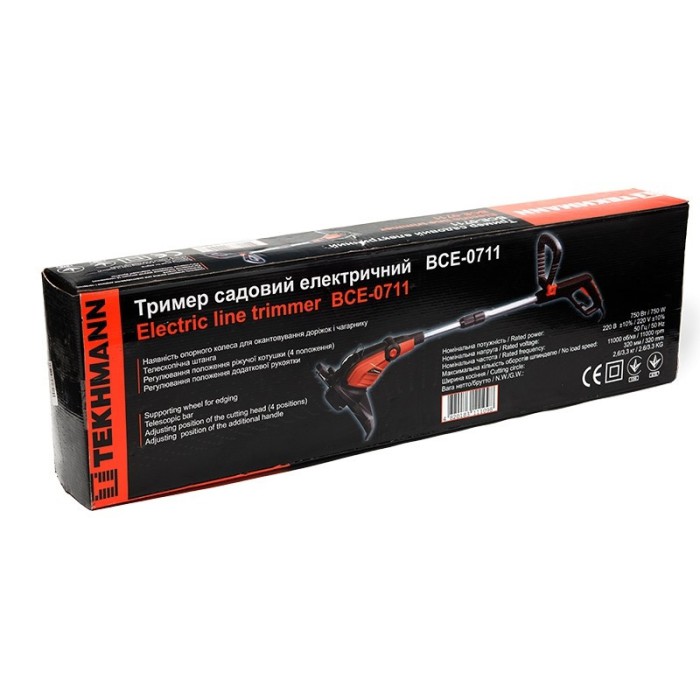 Тример електричний садовий Tekhmann BCE-0711, 750 Вт, 11000 об/хв, ширина скосу 320 мм, штанга телескоп