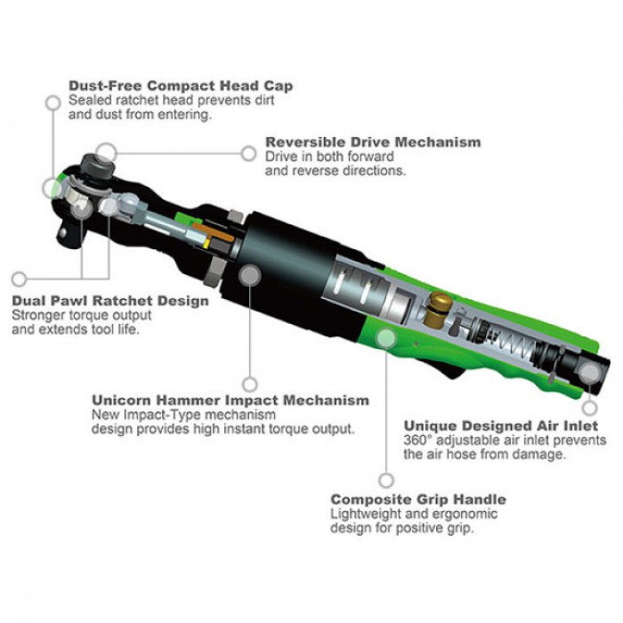 Угловой гайковерт (пневмотрещотка) TOPTUL KAAL1610 (1/2