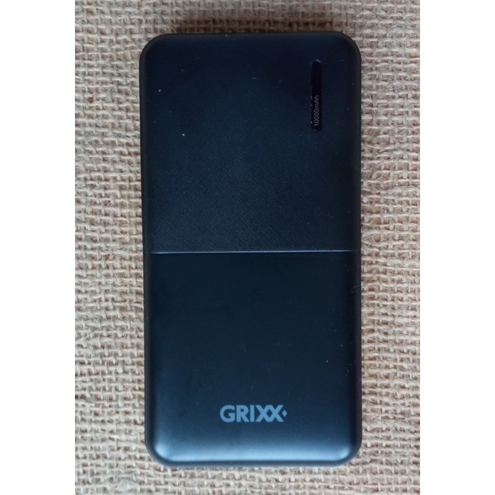 Повербанк GRIXX 10000 mAh, 2 USB входа, USB-C, Micro-USB, быстр. зарядка, кабель USB-USB-C в комплекте, черный