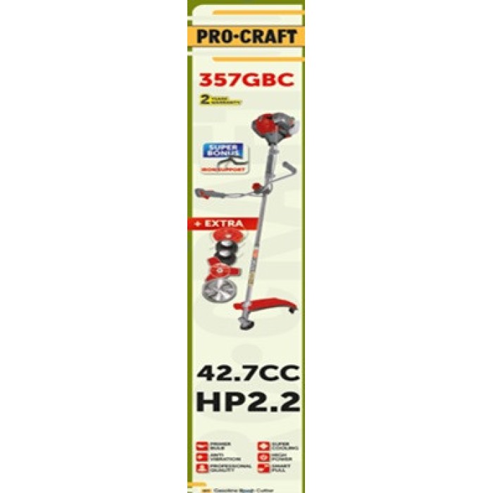 Бензокоса PROСRAFT 357 GBC PROFESSIONAL Europe (2 ножа, 3 котушки, цілісна ручка, металев. тримач)