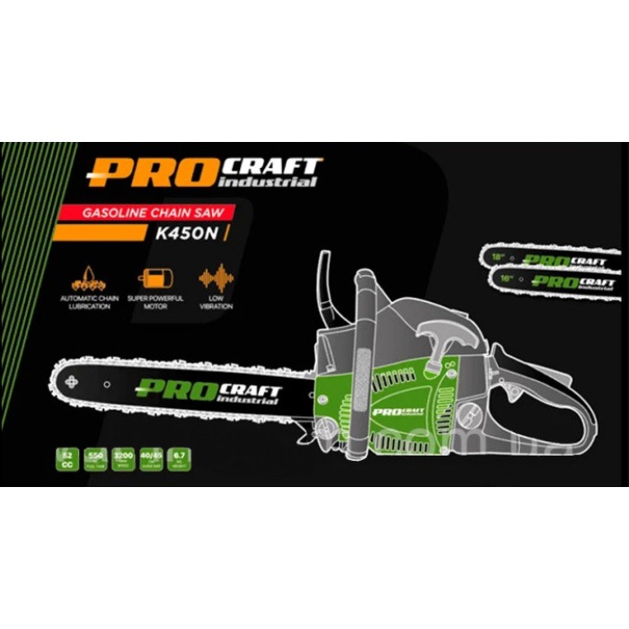Бензопила PROCRAFT Industrial К450N (1 шина 1 ланцюг 45, 1 шина 1 ланцюг 40)