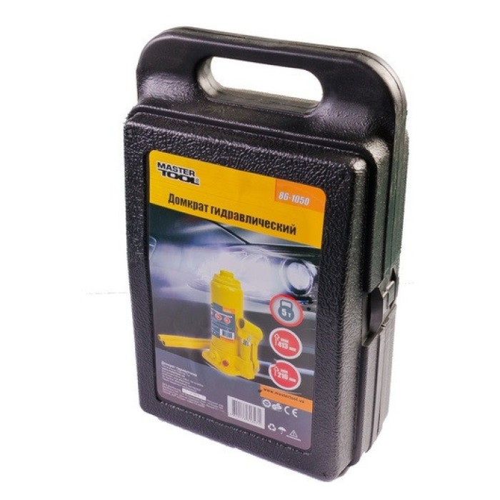 Домкрат гідравлічний пляшковий MasterTool 86-1050, 5 т, 216-413 мм в пласт. кейсі