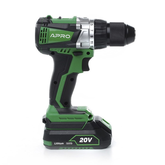 Дриль-шуруповерт безщітковий APRO 20В, 2А, 20DB, 2 АКБ, ЗУ, кейс Дриль-шуруповерт безщітковий APRO 20В, 2А, 20DB, 2 АКБ, ЗУ, кейс