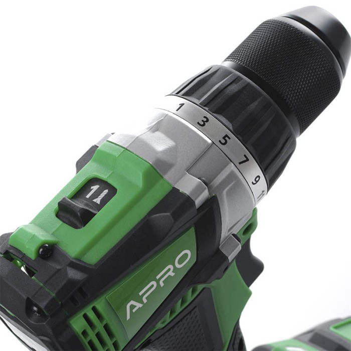 Дриль-шуруповерт безщітковий APRO 20В, 2А, 20DB, 2 АКБ, ЗУ, кейс Дриль-шуруповерт безщітковий APRO 20В, 2А, 20DB, 2 АКБ, ЗУ, кейс