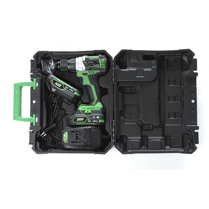 Дриль-шуруповерт безщітковий APRO 20В, 2А, 20DB, 2 АКБ, ЗУ, кейс Дриль-шуруповерт безщітковий APRO 20В, 2А, 20DB, 2 АКБ, ЗУ, кейс