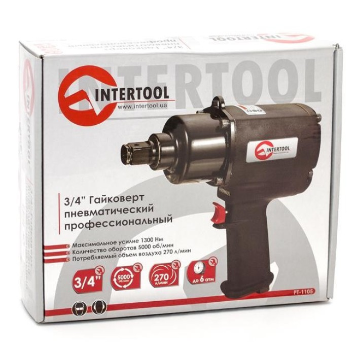 Гайковерт пневматический  INTERTOOL PT-1105, 3/4'', 1300 Нм, профессиональный, 5000 об/мин.